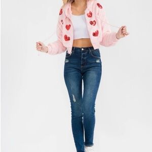 Pink Heart-Patterned Women's Jacket